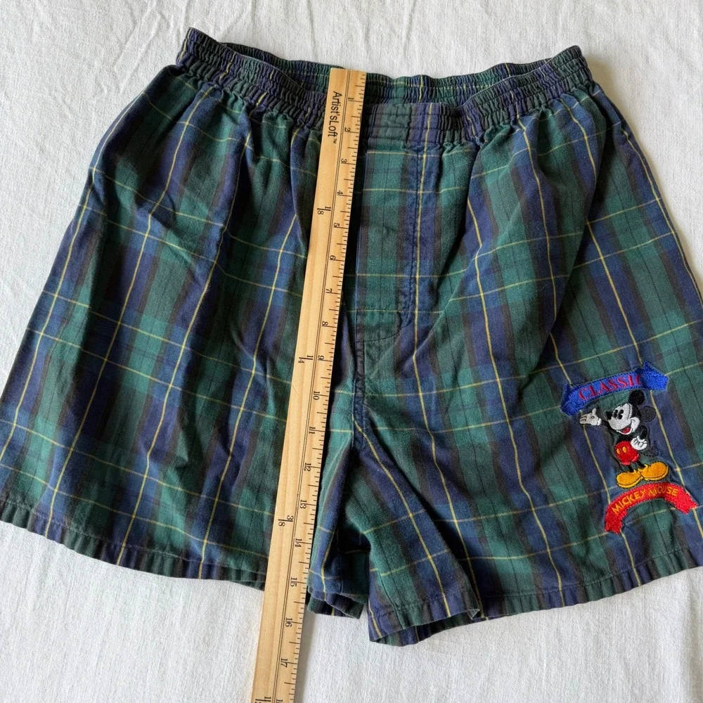 Disney Store Mens Mickey Mouse Plaid Boxer Shorts Green Blue Woven Cotton Small